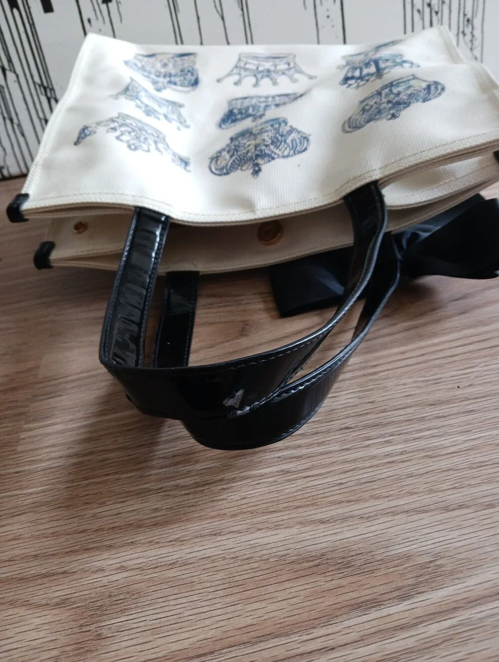 My Flat London CREED  Tote Bag with Black Bow - Cream and Black